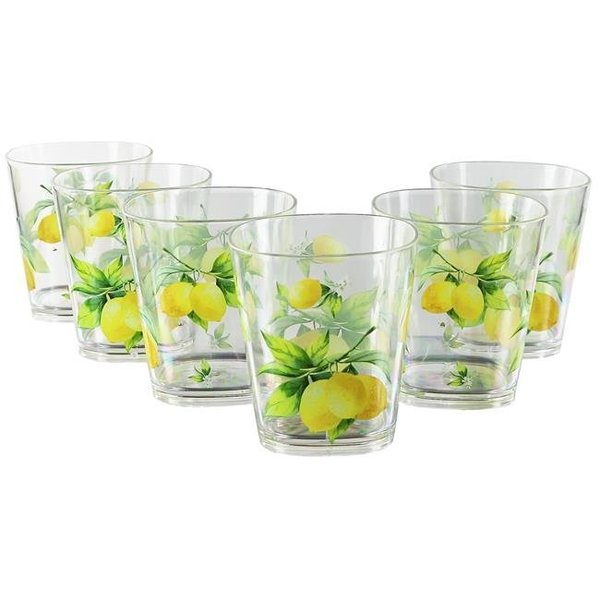 Reston Lloyd Reston Lloyd 76419 Fresh Lemons  Acrylic Drinkware  14 oz  Rock Glass  Set of 6 76419